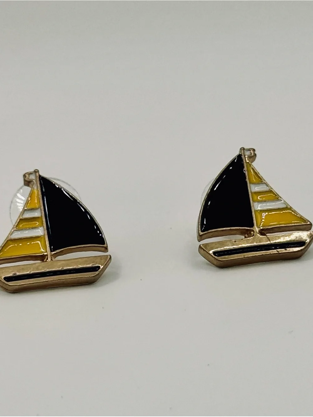 Sailboat Stud Earrings in Black and Yellow